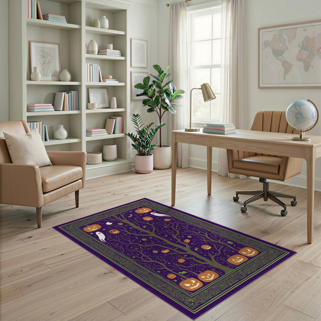 Purple Halloween Pumpkin Tree Area Rug