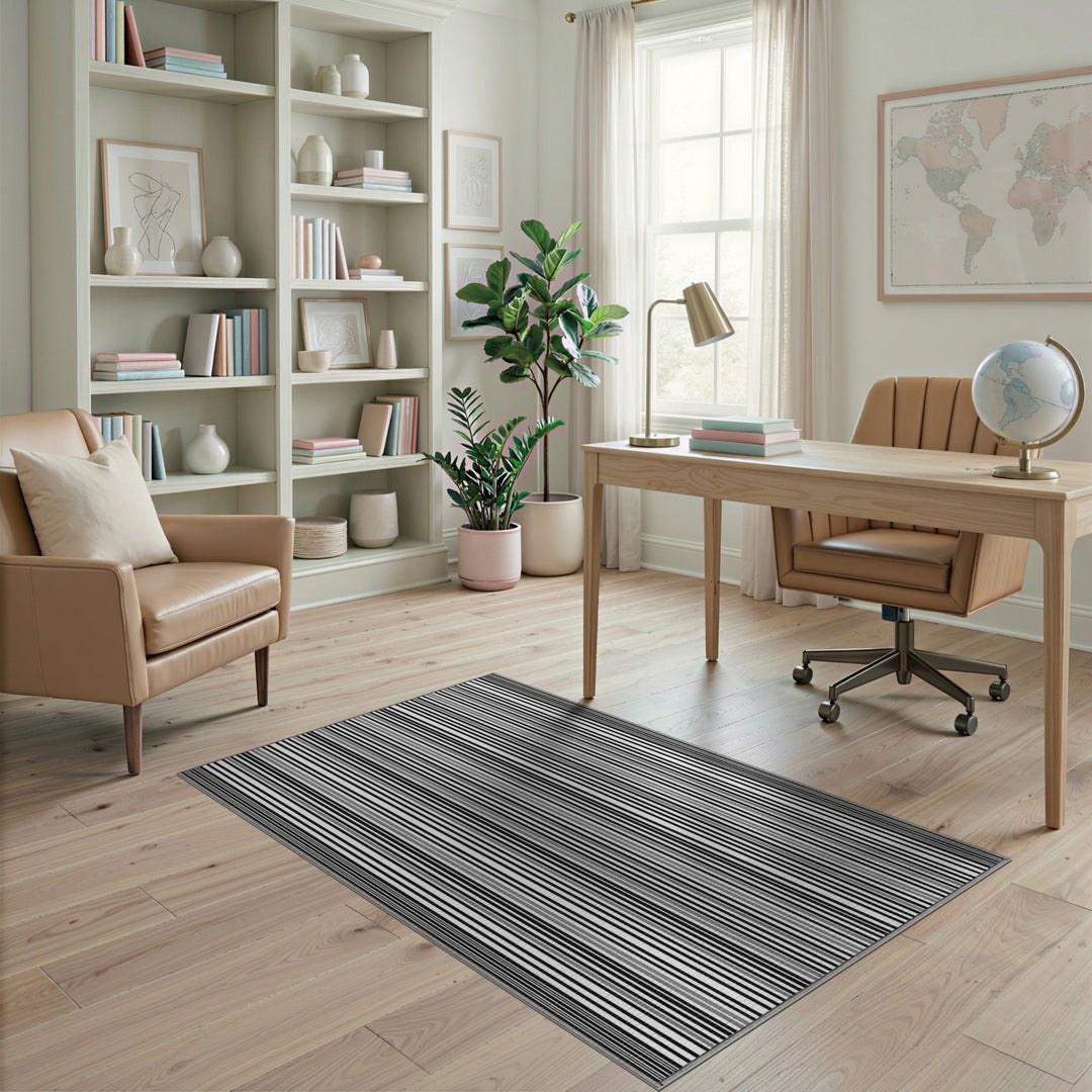 Geometric Modern Vertical Black White Vertical Stripe Geometric Area Rug