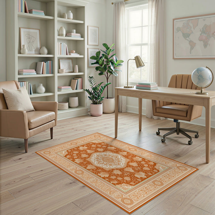 Orange Persian Floral Medallion Orange Area Rug