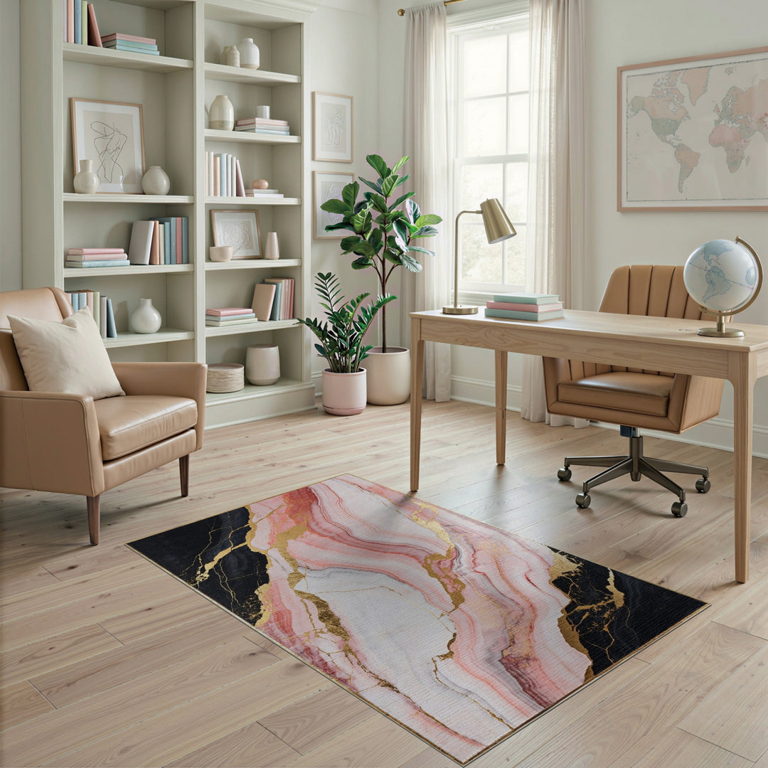 Marble Pink Marble Gold Abstract Area Rug