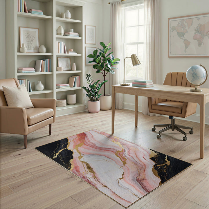Marble Pink Marble Gold Abstract Area Rug