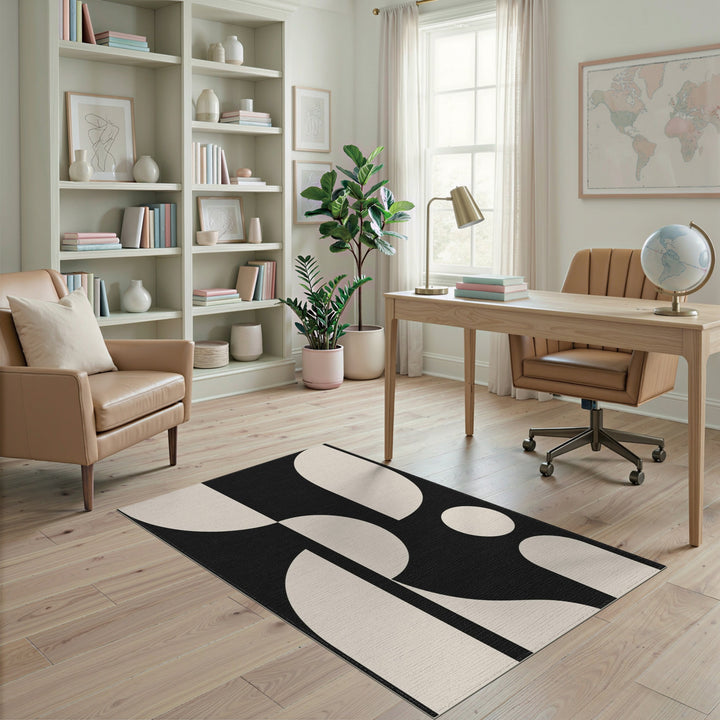 Black and White Black Beige Geometric Modern Area Rug