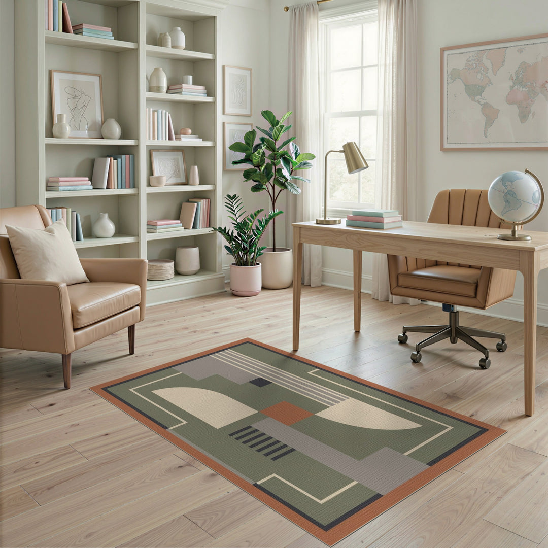 Green Geometric Modern Area Rug