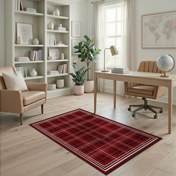 Red Modern Grid Area Rug