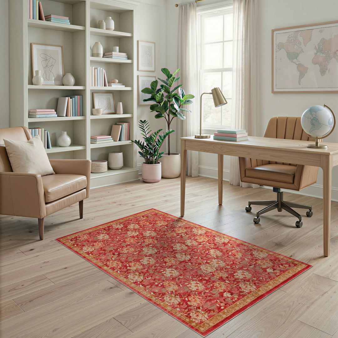 Red Floral Vintage Area Rug