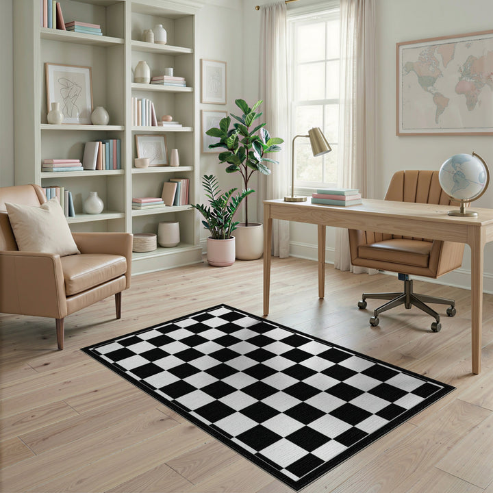 Black White Checkered Geometric Area Rug