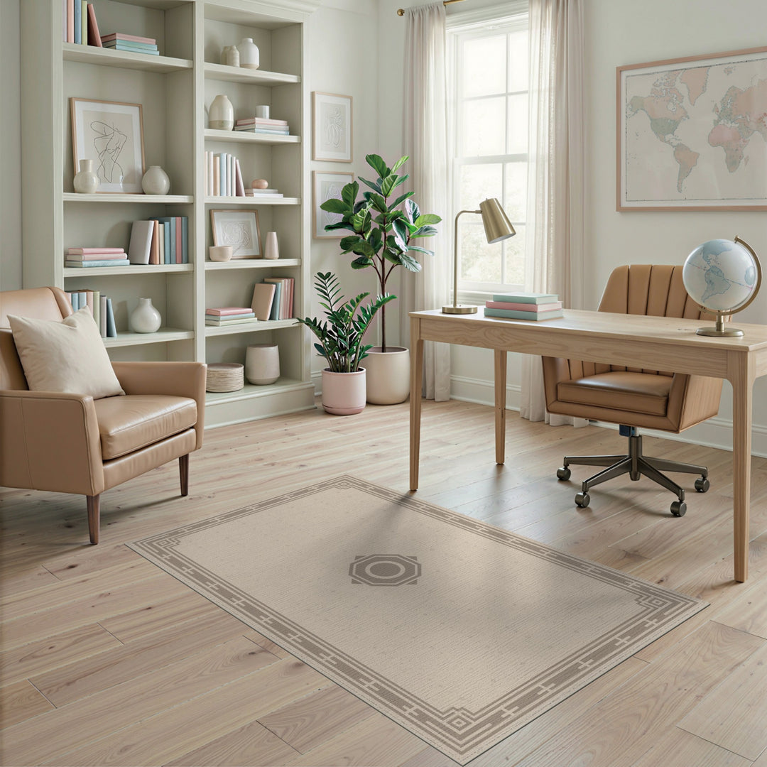 Beige Geometric Octagon Medallion Rug