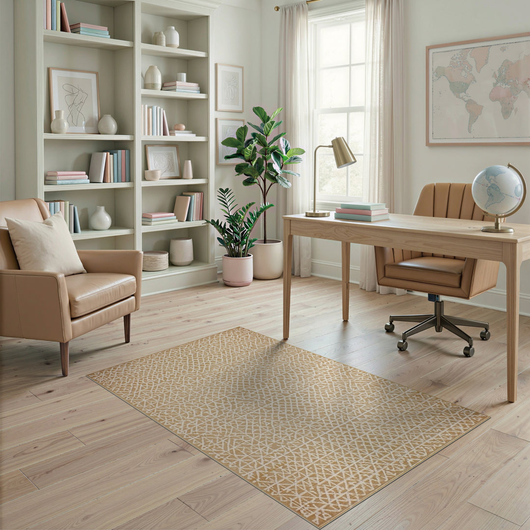 Beige Geometric Lattice Area Rug