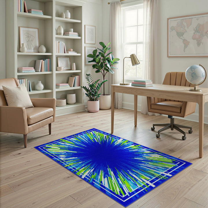 Radiant Blue Geometric Area Rug