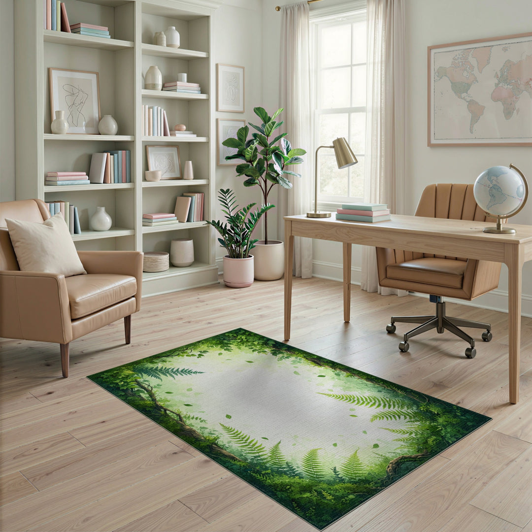 Lush Green Fern Forest Area Rug