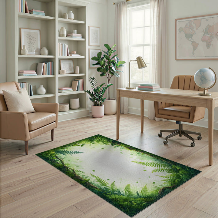Lush Green Fern Forest Area Rug