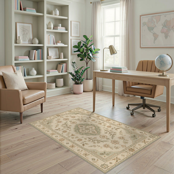 Beige Vintage Floral Medallion Area Rug