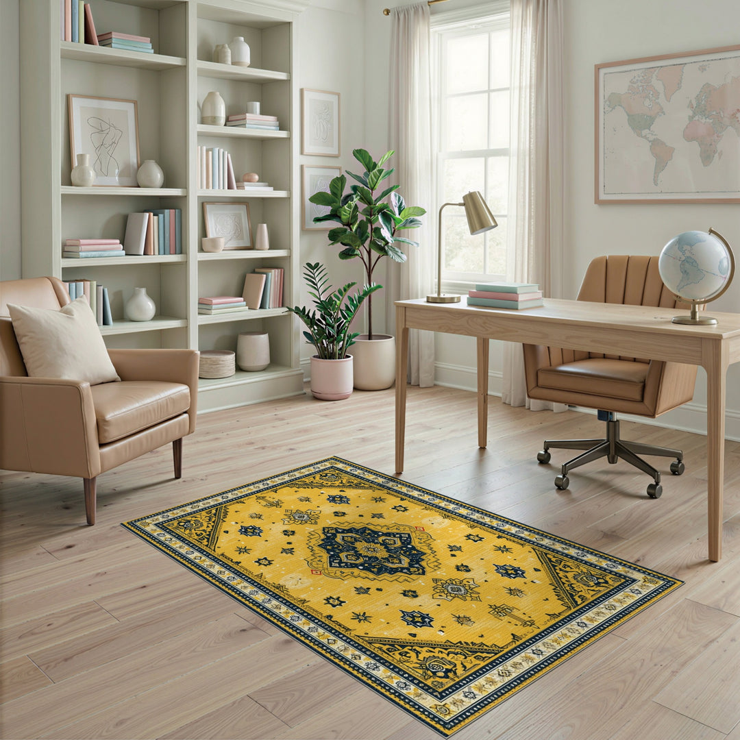 Traditional Persian Yellow Persian Medallion Area Rug