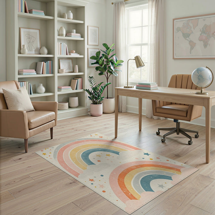 Pastel Rainbow Stars Kids Area Rug