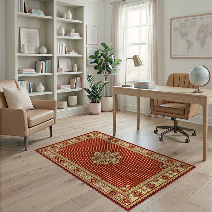 Red Traditional Persian Area Rug with Gold Medallion