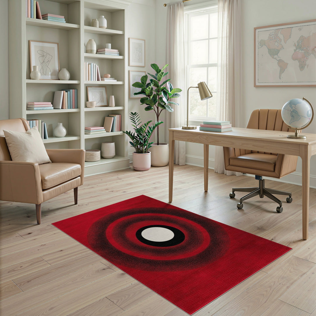 Geometric Modern Red Concentric Circles Geometric Area Rug