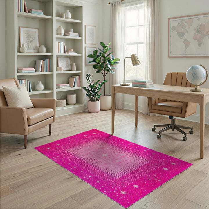 Pink Starry Geometric Area Rug