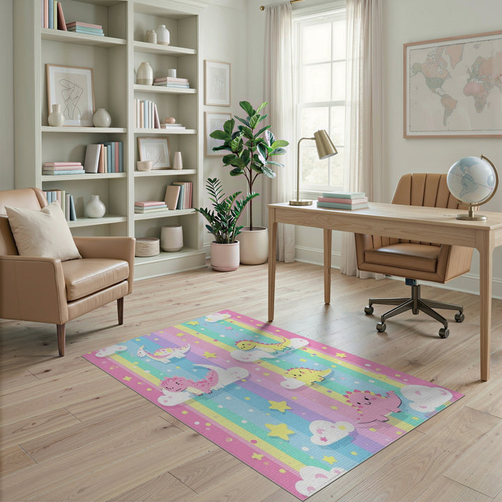 Multi-color and Patterns Rainbow Dinosaur Kids Area Rug