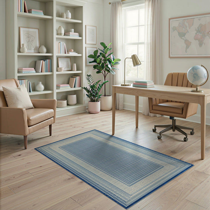 Blue Geometric Bordered Area Rug