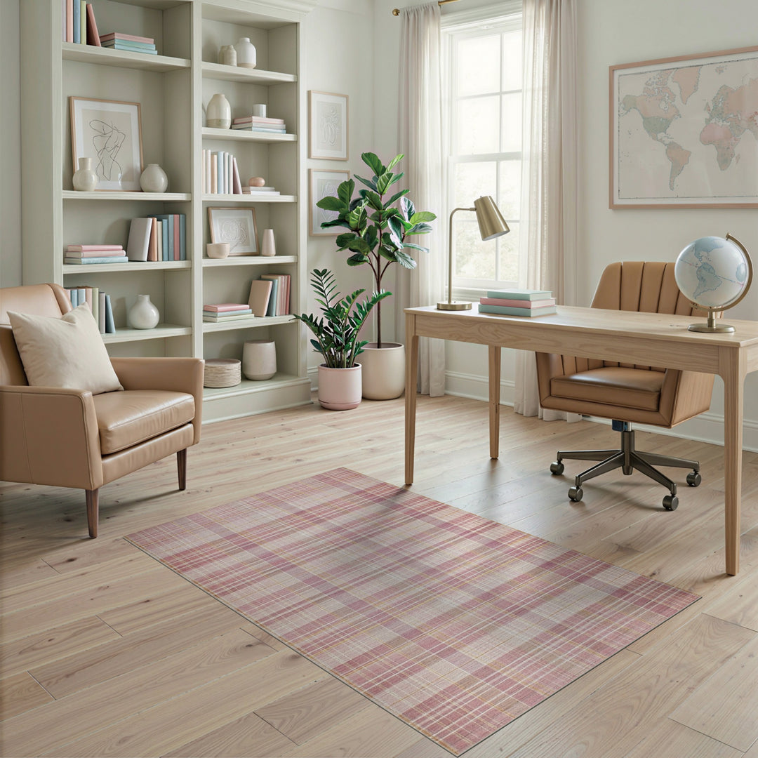 Pink Blush Pink Plaid Area Rug