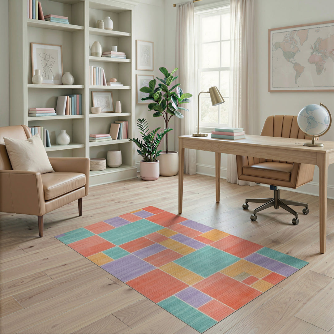 Block Multi-color and Patterns Vibrant Multi-Color Geometric Block Area Rug