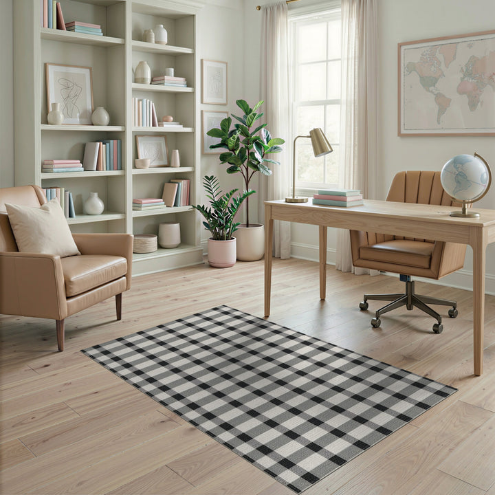 Rustic Farmhouse Black White Checkered Area Rug