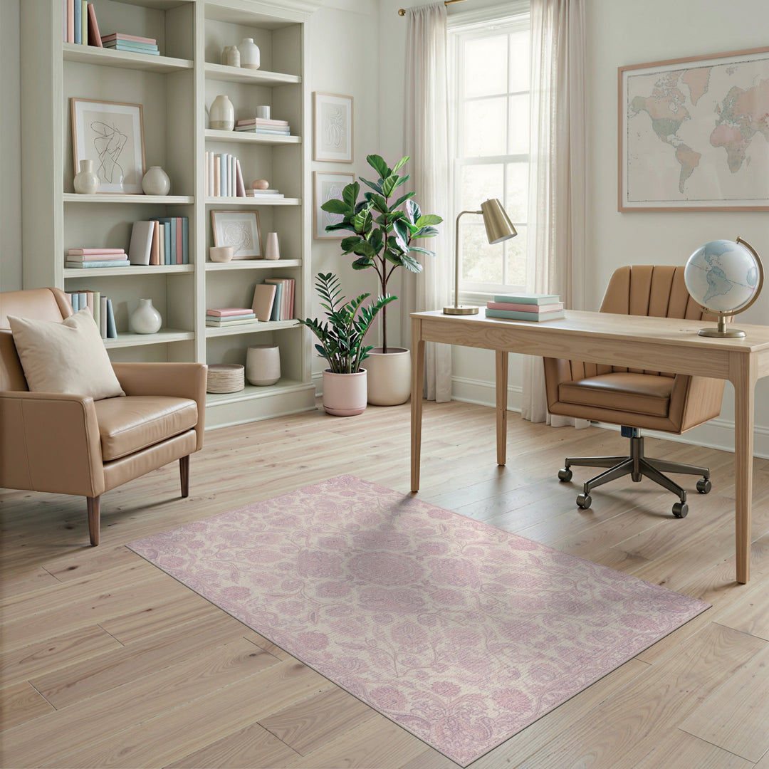 Blush Pink Floral Vintage Area Rug