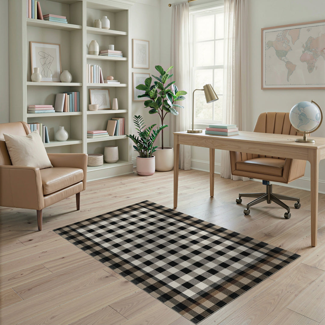 Black White Checkered Area Rug