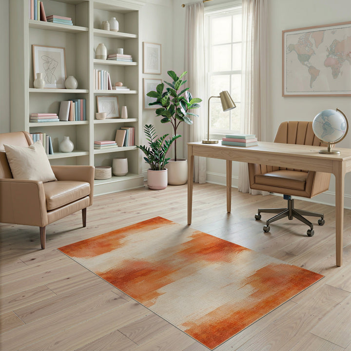 Warm Orange Abstract Washable Area Rug