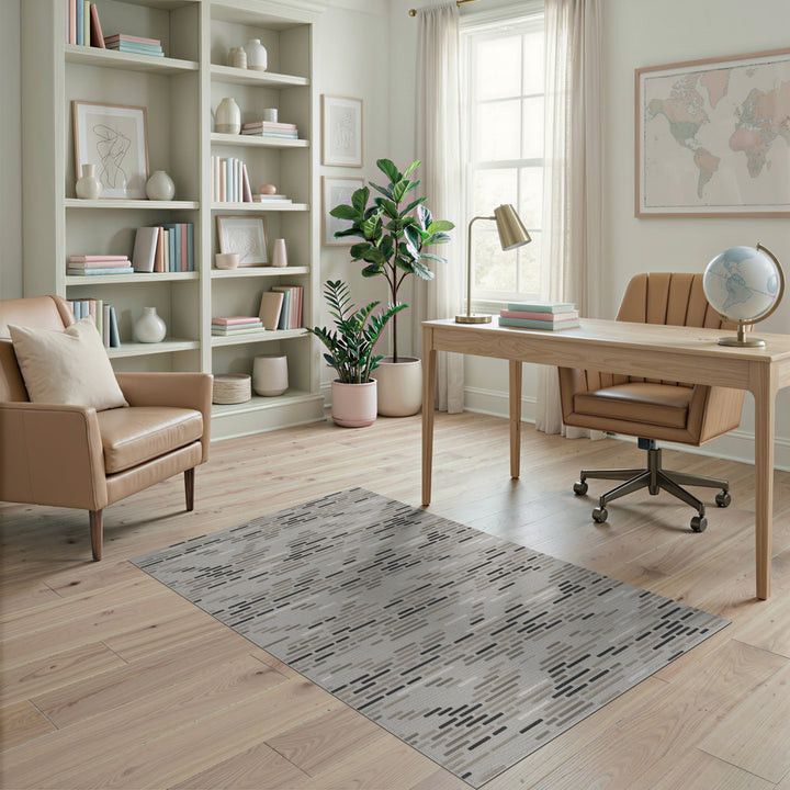 Grey Geometric Dashed Area Rug