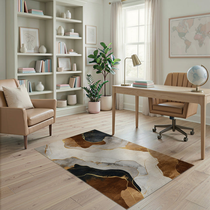 Abstract Brown and Gold Area Rug