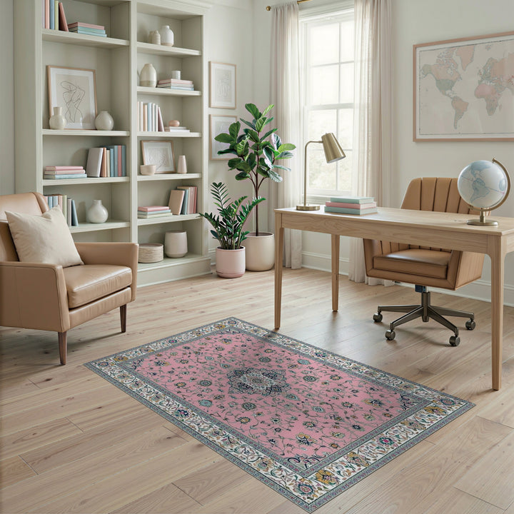 Pink Persian Floral Traditional Persian Area Rug