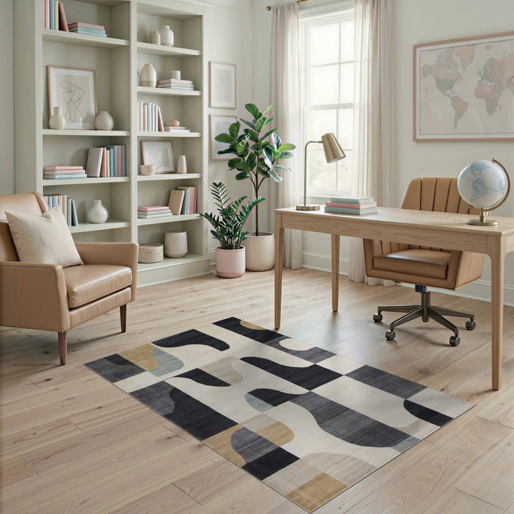 Bold Geometric Black White Area Rug