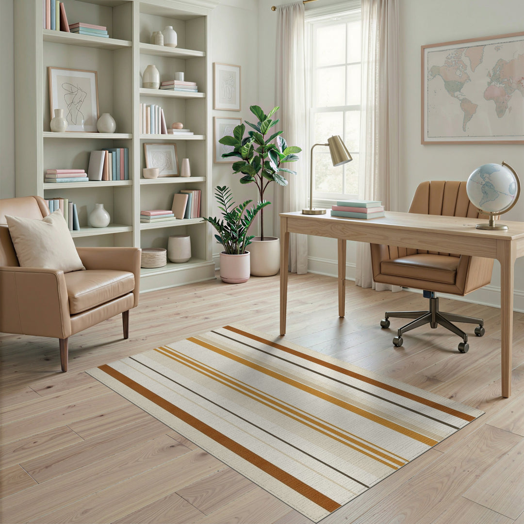 Brown and Tan Striped Washable Area Rug
