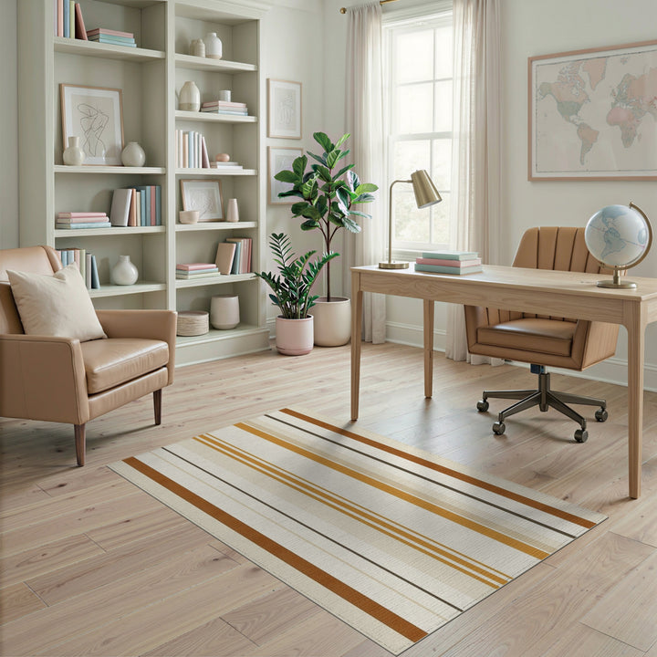 Brown and Tan Striped Washable Area Rug