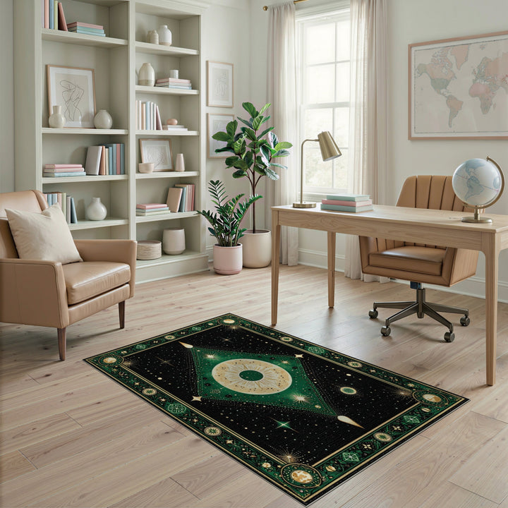 Celestial Green Eye Geometric Area Rug