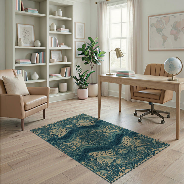 Jellyfish Teal Coastal Area Rug