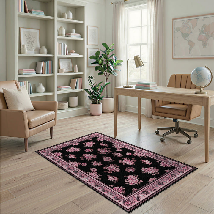 Pink Rose Floral Vintage Area Rug