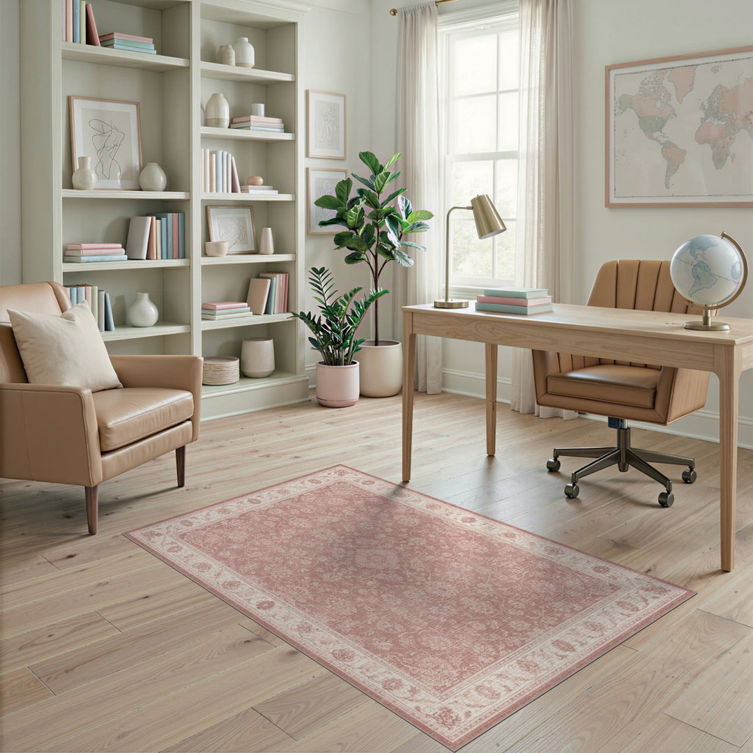 Blush Pink Floral Vintage Area Rug
