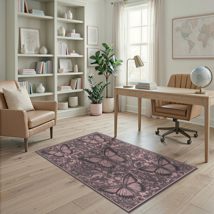Pink Butterfly Vintage Area Rug