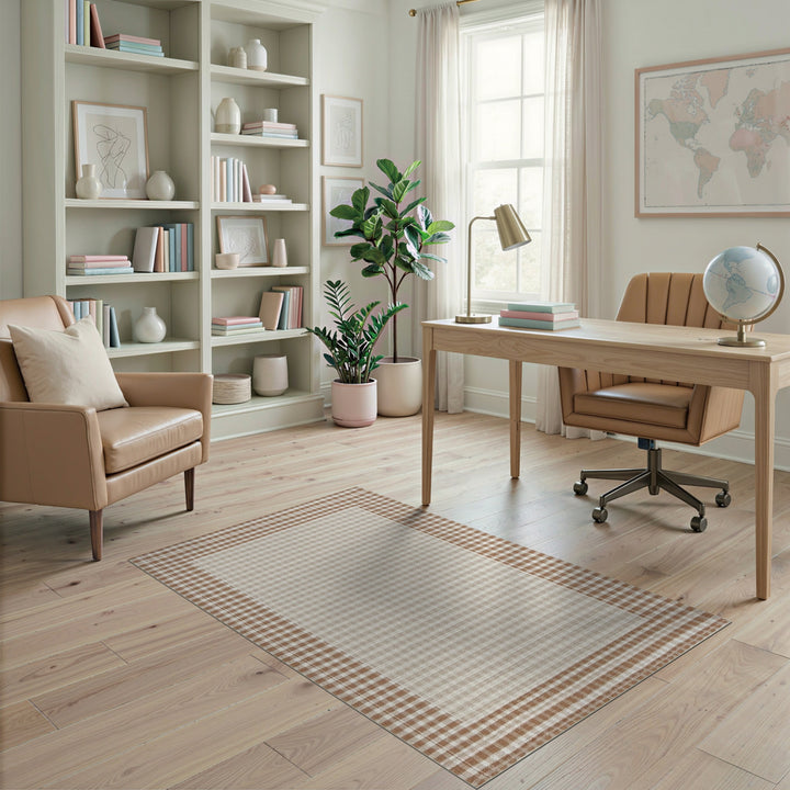 Brown and Tan Rustic Farmhouse Brown Gingham Checkered Area Rug
