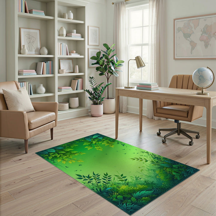 Lush Green Foliage Washable Area Rug