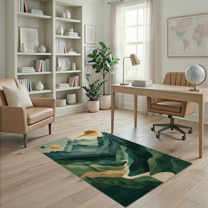 Green Mountain River Abstract Area Rug