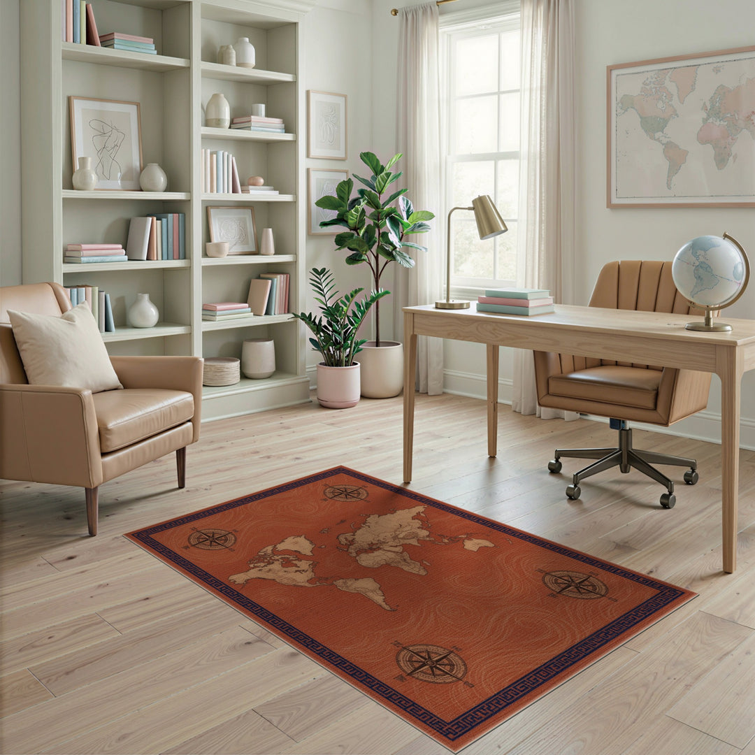 Vintage World Map Red Area Rug