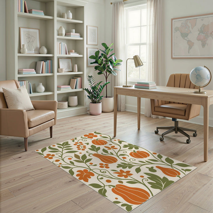 Fruit Pattern Orange Pumpkin Harvest Fruit Pattern Area Rug