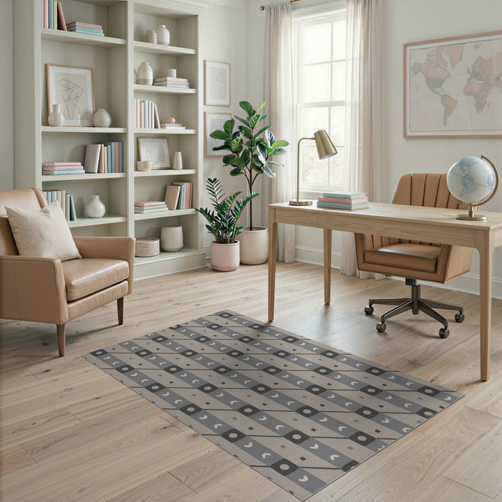 Grey Geometric Circle Stripe Area Rug