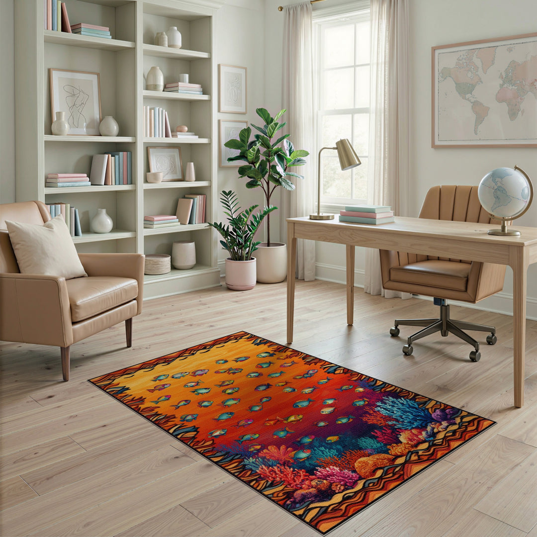 Vibrant Ocean Fish Coral Area Rug