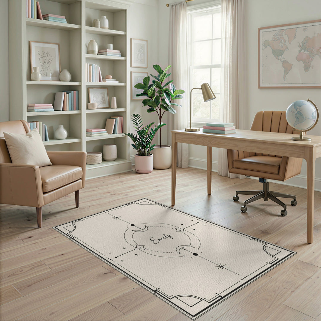 Beige and Neutral Emily Celestial Moon Phase Area Rug