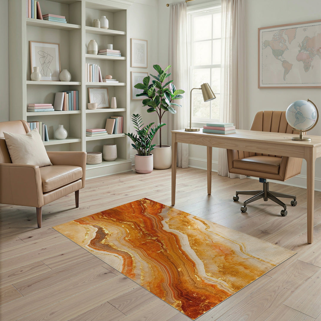 Abstract Area Orange Gold Marble Abstract Area Rug