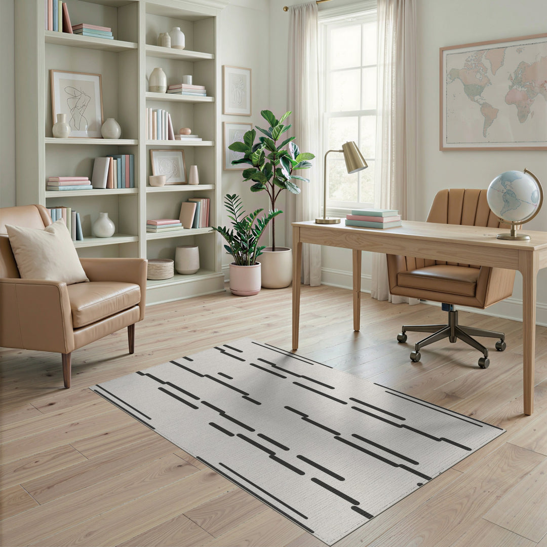 Black Vertical Line Geometric Area Rug